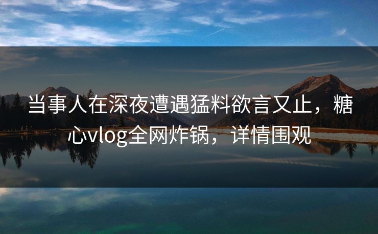 当事人在深夜遭遇猛料欲言又止，糖心vlog全网炸锅，详情围观